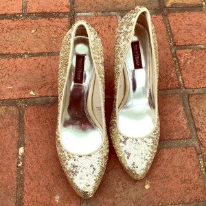 White House Black Market gold sequined heels